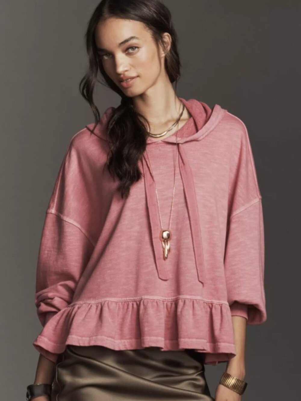 (AT-9) Anthropologie Pilcro Drop-Shoulder Flounce Hoodie